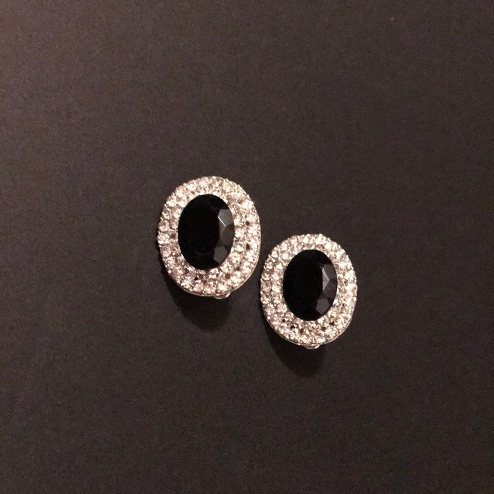 Beautiful Black Rhinestone Clip on Earrings
